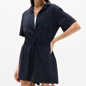 Athleta Blue Short Sleeve Romper with Elastic Waist